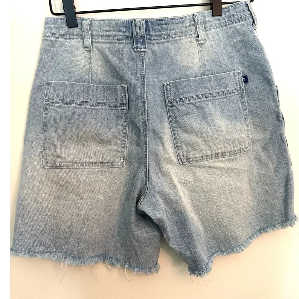 PILCRO Super High Rise Denim Bermuda Shorts Raw Hem Patch Pockets Jorts Size 26